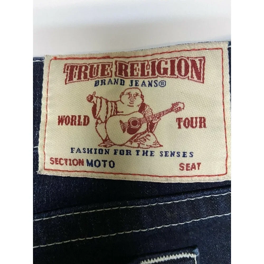 True Religion Men 38 Moto Skinny Run Stitch Denim‎